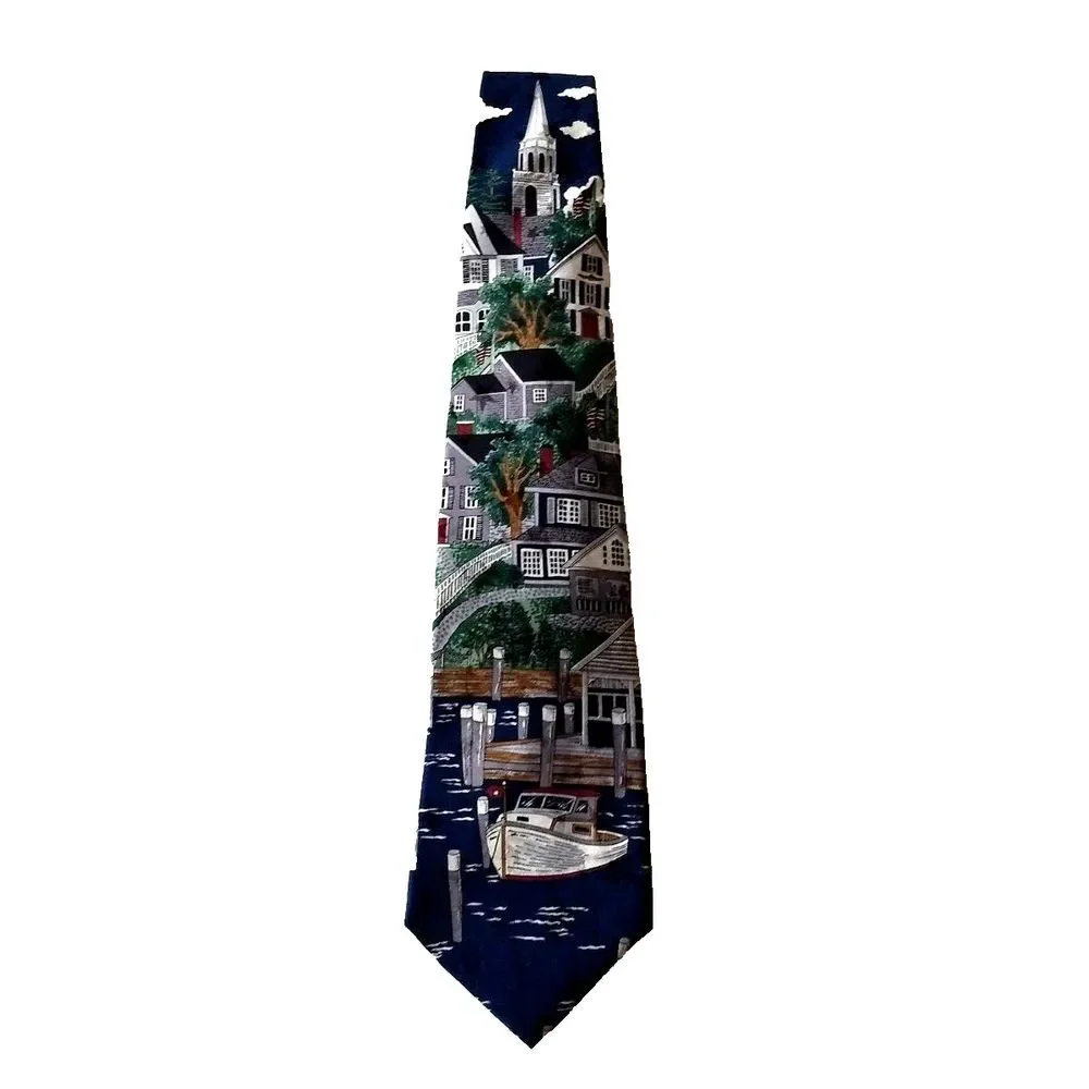 TANGO MAX RAAB Mens Neck Tie 100% Silk Americana Series New England Village Boat